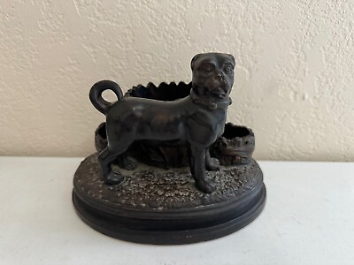 #ad Antique Terra Cotta Ceramic Large Dog Match Holder w HB Mark $350.00