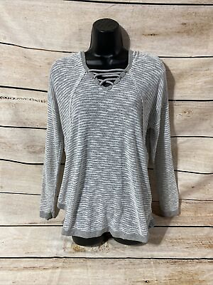 #ad Mystree Long Sleeve Pullover Sweater Size Small Womens Gray V neck Top hoodie S $13.82