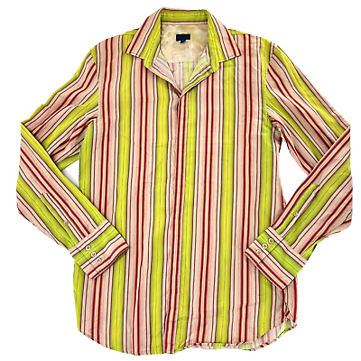 #ad Kenzo 42 Mens Button Down Green Pink Shirt Long Sleeve Striped Colorful Western $99.99