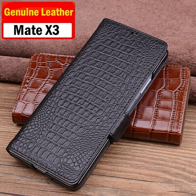 #ad Genuine Leather Flip Case Fr Huawei Mate X3 Crocodile Grids Magnetic Buckle Book $38.99