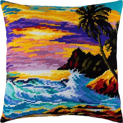 #ad New DIY Needlepoint Pillow Kit Tropical Sunset 16quot;x16quot; $44.99