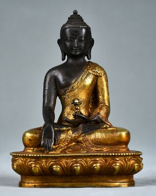 #ad 5.9quot; Antique Tibet Tibetan Buddhism temple Bronze gilt Shakyamuni Buddha statue $168.00