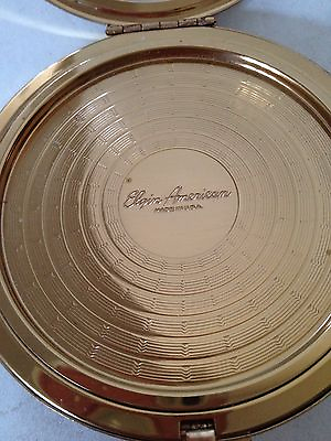#ad Vintage Large Diameter Gold Tone Floral Engraved Compact by Elgin American USA $32.00