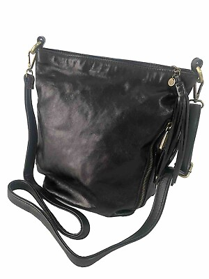 #ad Hobo International Black Leather Crossbody Shoulder Bag Fringe Tassel Boho $44.00