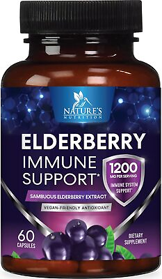 #ad Elderberry Capsules 1200mg Immune System Support Sambucus Nigra Extract $12.42
