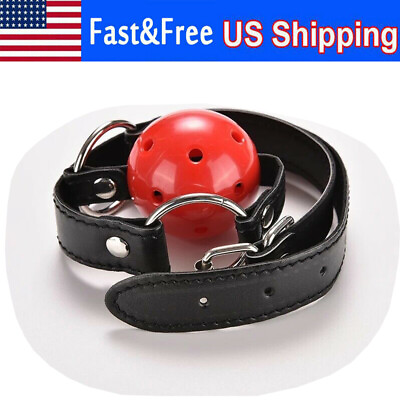 #ad PU Leather Ball Mouth Oral Hole Gag Breathable Fixation Gag Harness Unisex BDSM $7.99