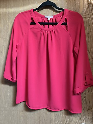 #ad Ladies Fully Lined Red Blouse Size 8 By Skies Are Blue $9.00