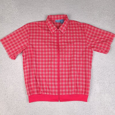 #ad Vintage Tropi Cool Shirt Mens Large Red Plaid Full Zip Collared Short Sleeve $11.16