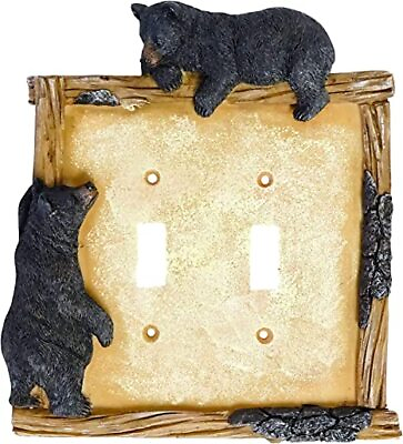 #ad Black Bear Log Double Toggle Switch Wall Plate Cover Cabin Lodge Home Decor $16.99