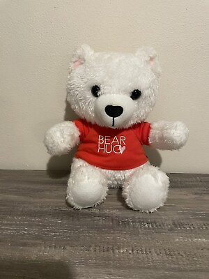 #ad Hallmark BEAR HUG Teddy Bear White Fuzzy Fur 9in Plush Red Non Removable Shirt $13.00