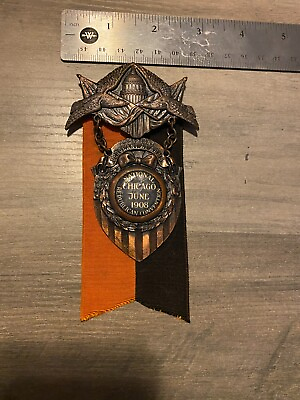 #ad 1908 NATIONAL REPUBLICAN CONVENTION CHICAGO ASST. SERGEANT AT ARMS BADGE Pin $119.99