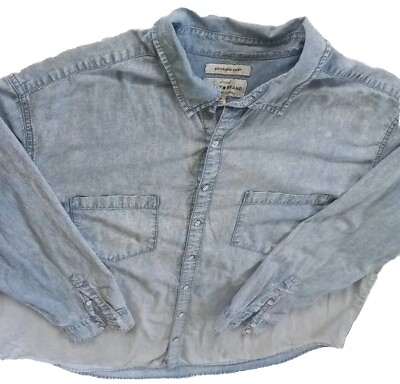#ad Lucky Brand Women#x27;s 2X Denim Buttons Down Boyfriend Shirt Two Chest Pockets Blue $27.00