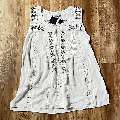 #ad NWT Lucky Brand Sleeveless Embroidered Top Size XS $14.99