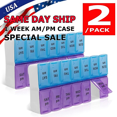 #ad 2PCs Weekly Pill Box Organizer 7 Day AMPM Organizer Case Medicine Removable Pill $5.79