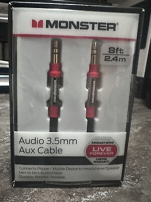 #ad Aux Cable Monster 8 FT 2.4 M AUDIO 3.5 MM Gold Contacts HD Audio Phone Tablet $11.98