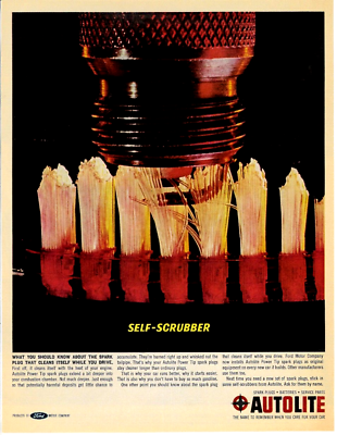 #ad 1963 AUTOLITE Self Scrubber Spark Plug Vintage Print Ad Advertisement Automobile $6.65