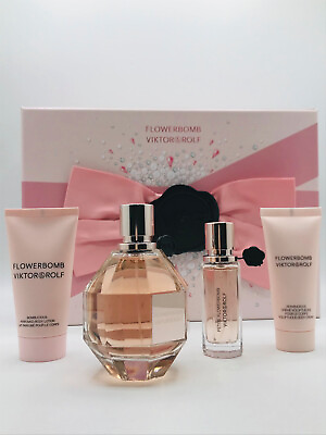 #ad Flowerbomb 4pc Set Women Parfum Spray 3.4 oz and .68 oz Body Lotion and Cream $174.95