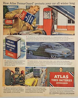 #ad 1949 Print Ad Atlas Tires amp; Batteries Anti Freeze Vintage Gas Pumps NewarkNJ $15.94