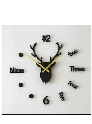 #ad 3D DIY Deer face Shape Acrylic Wall Clock Antique Design for on Wall Decoration $60.72
