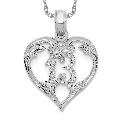 #ad 14K White Gold 13 inch Heart Love Necklace Charm Pendant $112.00