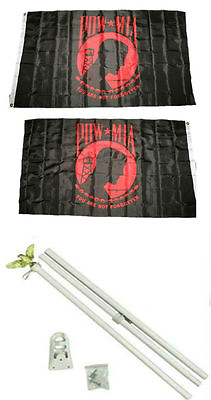 #ad 3x5 POWMIA POW MIA Red Black 2ply Flag White Pole Kit Set 3#x27;x5#x27; $31.94