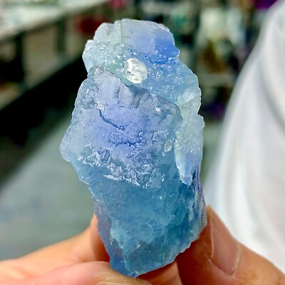 #ad 37G Rare Transparent Blue Cube Fluorite Mineral Crystal Specimen China $40.00