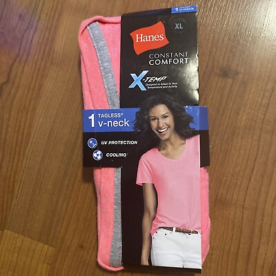 #ad Hanes X Temp Tagless V Neck Pink Constant Comfort UV Cooling Women#x27;s XL NEW $9.00