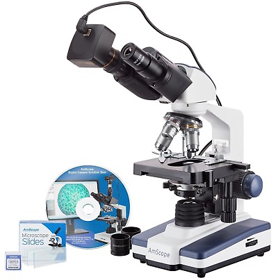 #ad AmScope 40X 2500X LED Binocular Compound Microscope 18mp Camera USB3 50 Slides $629.99