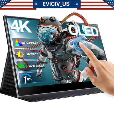 #ad EVICIV 15.6quot; 4K OLED Touchscreen Portable Monitor 100% DCI P3 Battery 2160P Used $549.99