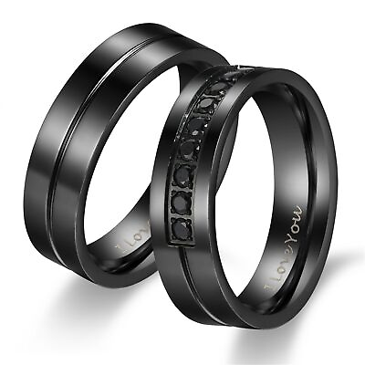 #ad 2pcs His amp; Her I Love You Couple#x27;s Matching Promise Ring Wedding Band Men Women $12.99