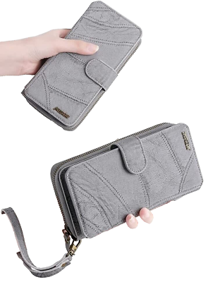 #ad WOMEN#x27;S WRISTLET WALLET PHONE CASE MULTIFUNCTIONAL LEATHER GRAY $14.95