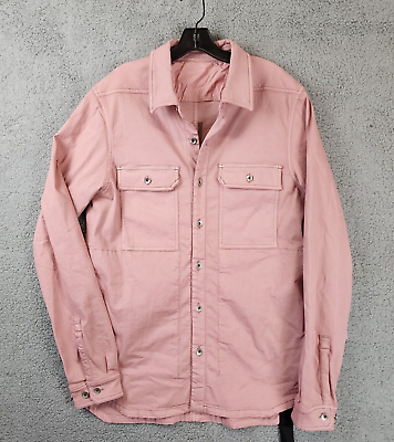 #ad Drkshdw Rick Owens Denim Shirt Jacket Men#x27;s S Faded Pink Snap Front Closure $384.55