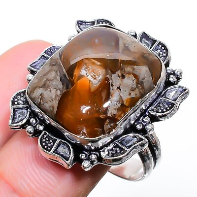 #ad Mud Crack Fossil Handmade Gemstone 925 Sterling Silver Jewelry Ring 9 Z877 $18.36