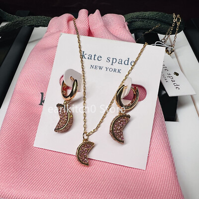#ad NWT Kate ks Spade Pink Crystal Sweet Fruit Watermelon Earrings Necklace Set $18.99