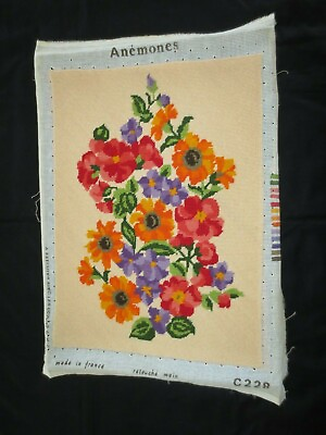 #ad Completed VIBRANT FLORAL ANEMONES NEEDLEPOINT Design 14quot; x 19quot; France $49.00