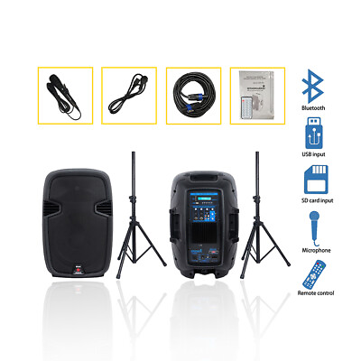 #ad 12quot; 2 Way Active BT Speakers Pair Duty Tripod 2000W Powered Audio Speaker Stands $679.98