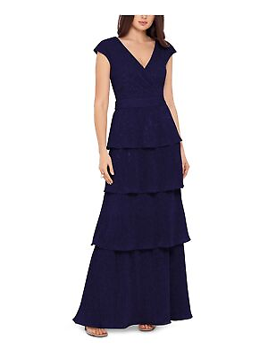 #ad XSCAPE Womens Tiered Skirt; Cap Sleeve V Neck Full Length Evening Sheath Dress $39.99