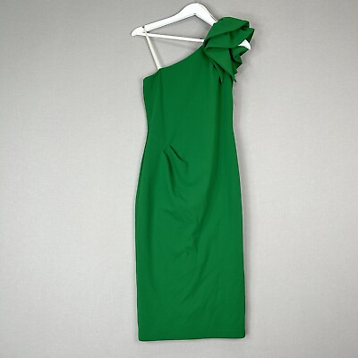 #ad Betsy amp; Adam Women Dress 6 Green Midi Ruffle One Shoulder Sheath Evening Elegant $39.98
