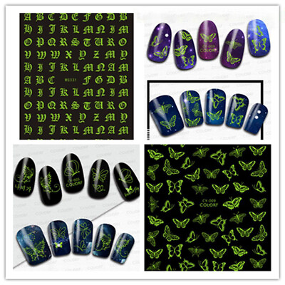 #ad Luminous Effect 3D Nail Stickers Flower Butterfly Letters Decals Decor Manicure GBP 0.99