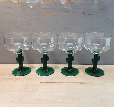 #ad Saguaro Cactus 12oz Margarita Glasses — 6quot; Green amp; Clear — Set of 4 — FREESHIP $29.50