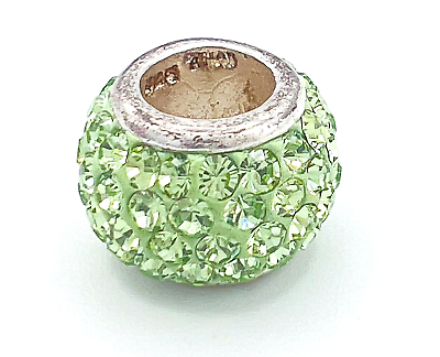 #ad Sterling Silver 925 Pavé Green Crystal European Slide Charm Bead $20.00