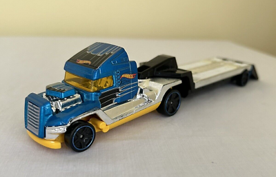 Hot Wheels STEEL POWER Semi Truck Trailer Hauler Rig 2014 Blue Silver Yellow $9.99