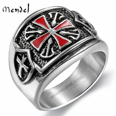 #ad MENDEL Stainless Steel Mens Knights Templar Crusader Cross Ring Band Size 7 15 $11.99