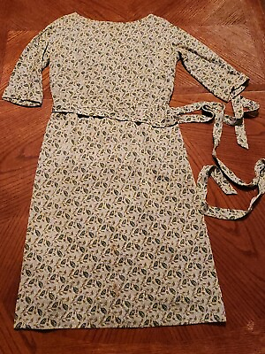 #ad Vintage Paul Sachs Original Dress green gold floral roses fitted belted $49.99