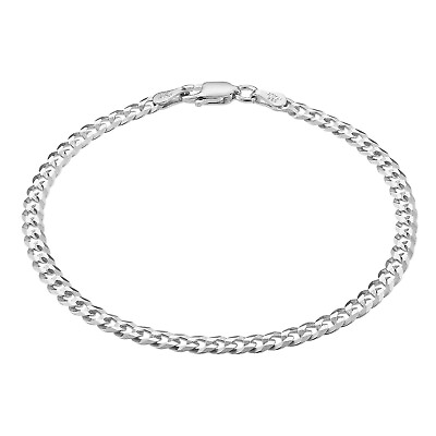 #ad KISPER 925 Sterling Silver Italian 3.5mm Diamond Cut Cuban Link Chain Bracelet $34.99