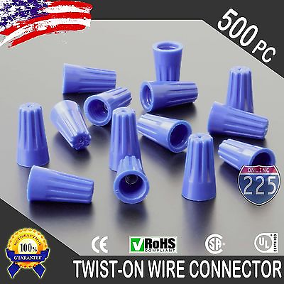 #ad 500 Blue Twist On Wire Connector Connection nuts 22 14 Gauge Barrel Screw US $17.95