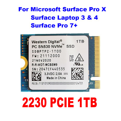 WD PC SN530 M.2 2230 SSD 1TB NVMe PCIe For Microsoft Surface Pro X 7 8 $93.88
