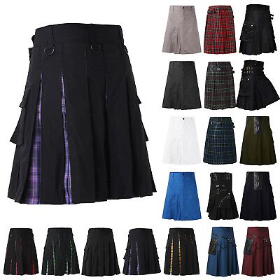 #ad Scottish Cotton Kilt Deluxe Tartan Goth Outdoor Utility Kilts Highland Skirt US $18.74