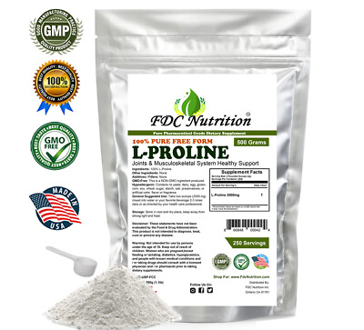#ad L Proline Powder 17.63 OZ 1.1lb USP Pharmaceutical By FDC Nutrition $19.99