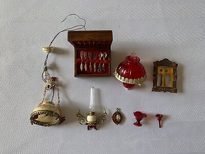 #ad Lot of Vintage Dollhouse Miniatures: Lamp Chandelier amp; Accessories 1:12 Scale $65.00